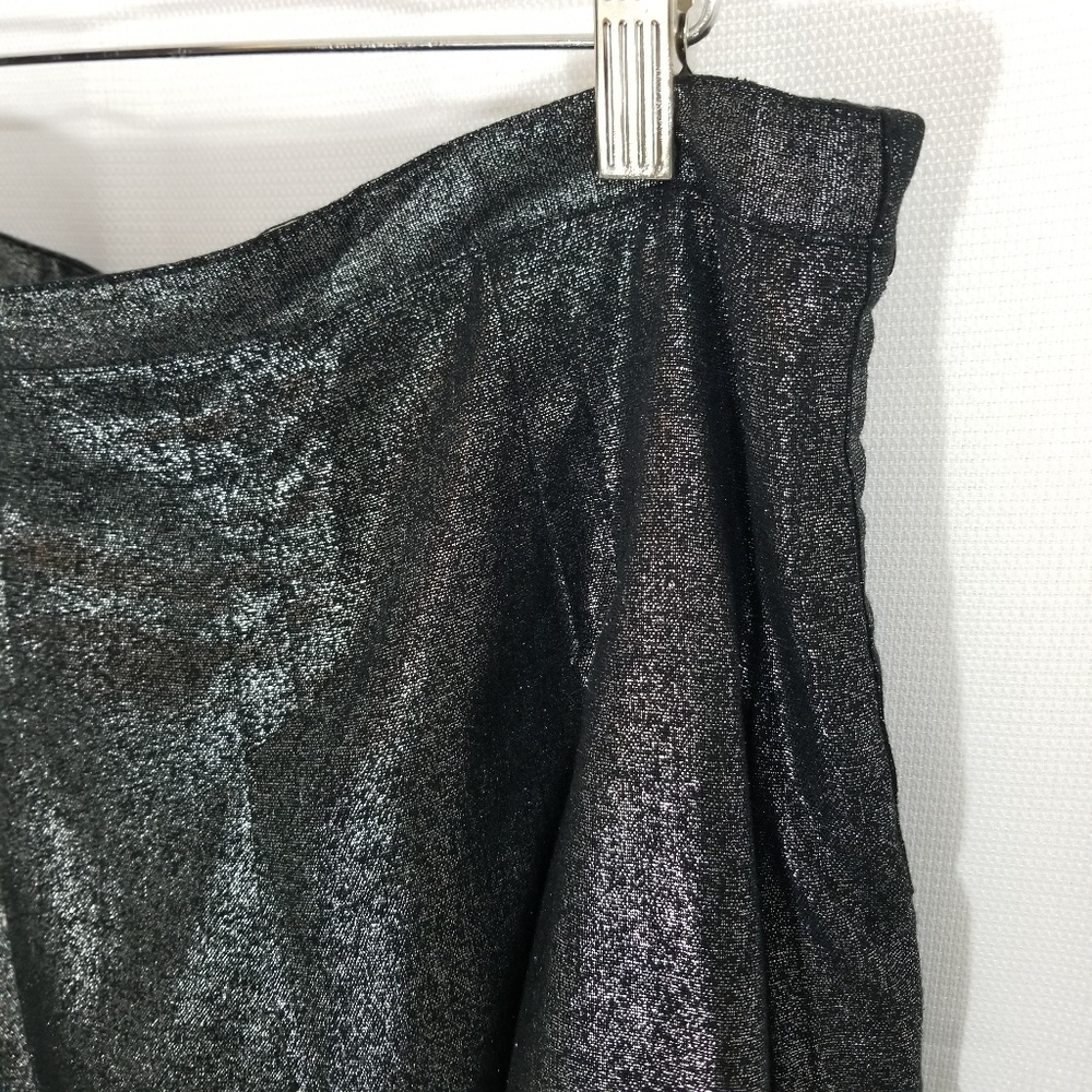 Kenar Metallic Black Silver Pleated Holiday Skirt - Picture 2 of 8